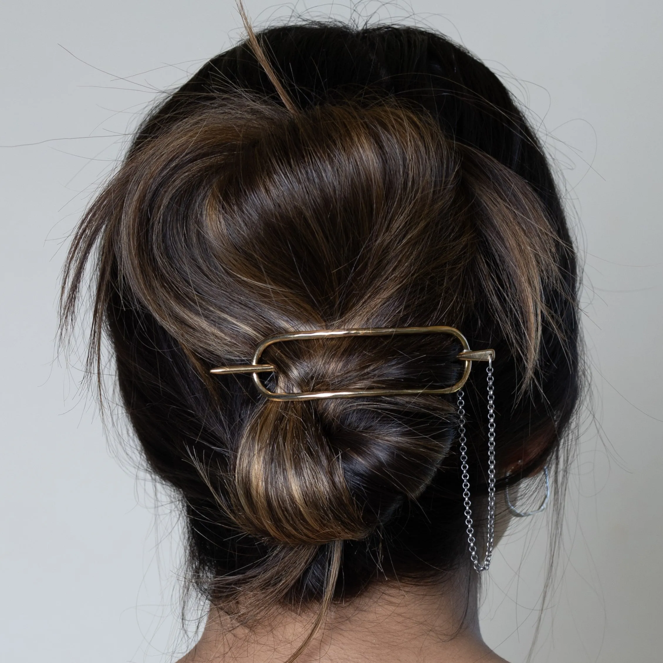 Chained Oval Hair Slide in Bronze