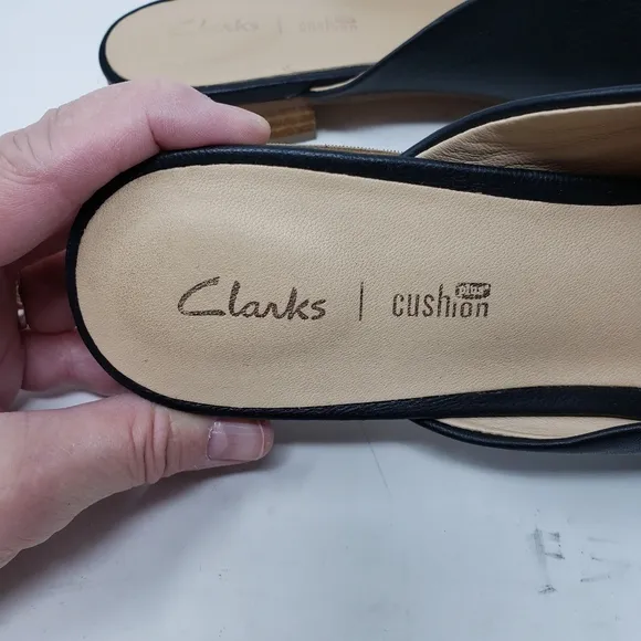 Clarks Black Leather Pure Blush Mules size 8.5