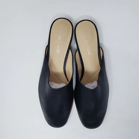 Clarks Black Leather Pure Blush Mules size 8.5