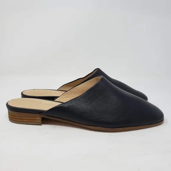Clarks Black Leather Pure Blush Mules size 8.5
