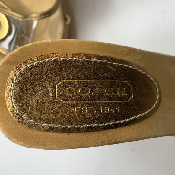 Coach Cagney clear signature gold trim mules