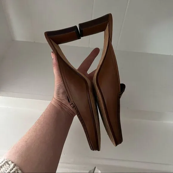 Cole Haan Brown Leather Square Toe Oval Heel Slip On Mules