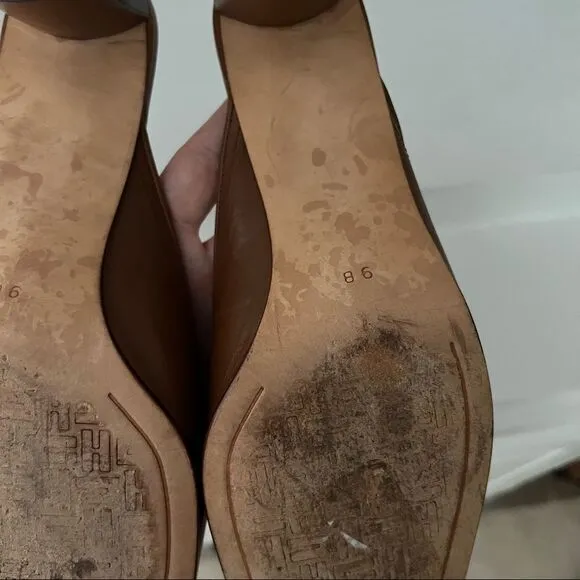 Cole Haan Brown Leather Square Toe Oval Heel Slip On Mules
