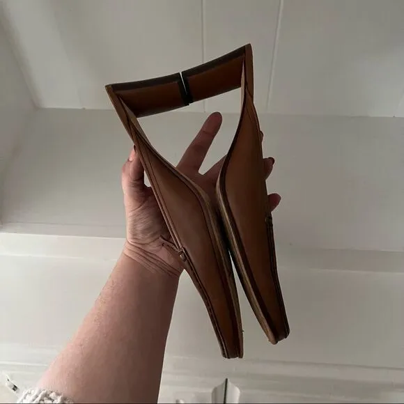 Cole Haan Brown Leather Square Toe Oval Heel Slip On Mules