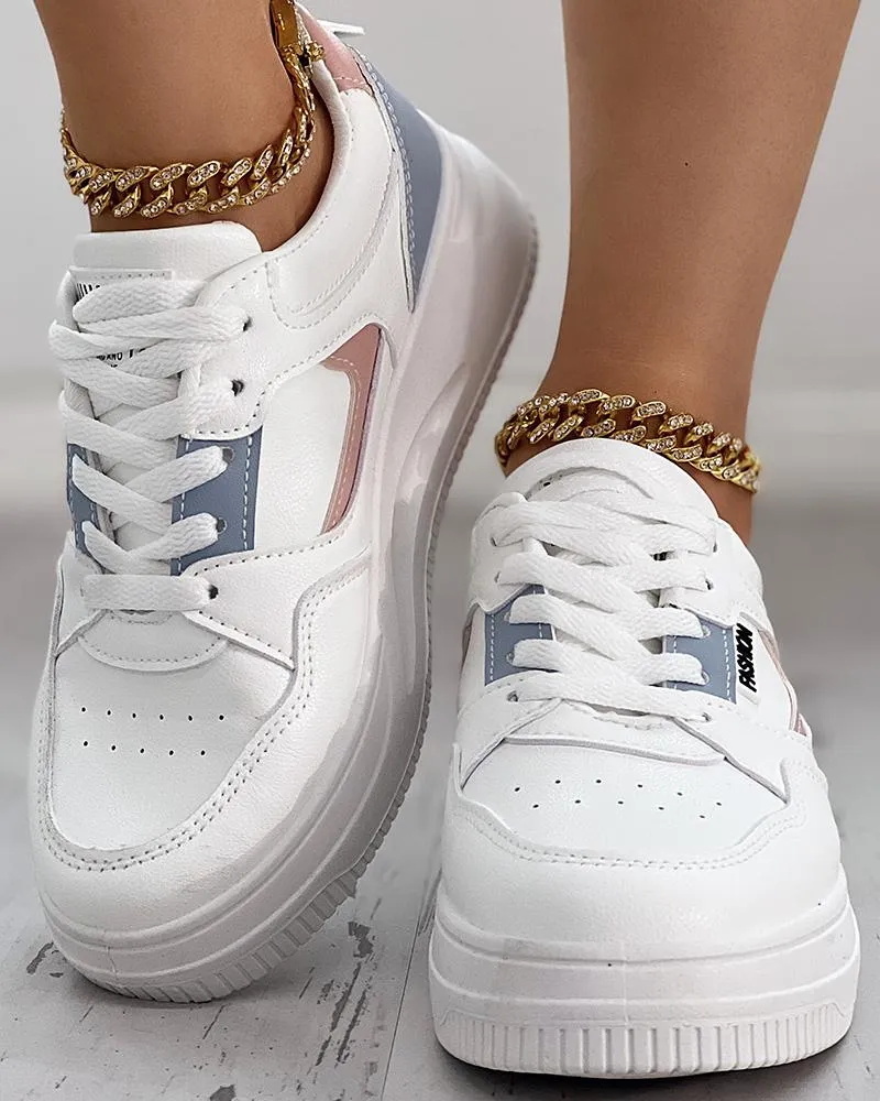 Colorblock Breathable Lace up Sneakers
