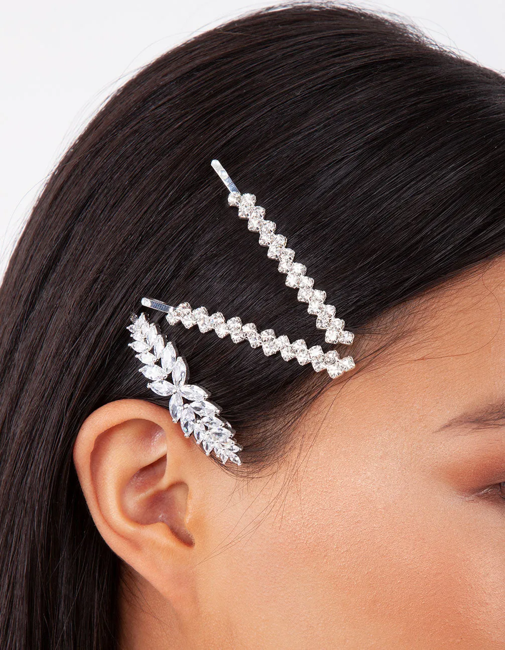 Diamante Zig Zag Pins 4-Pack In Silver