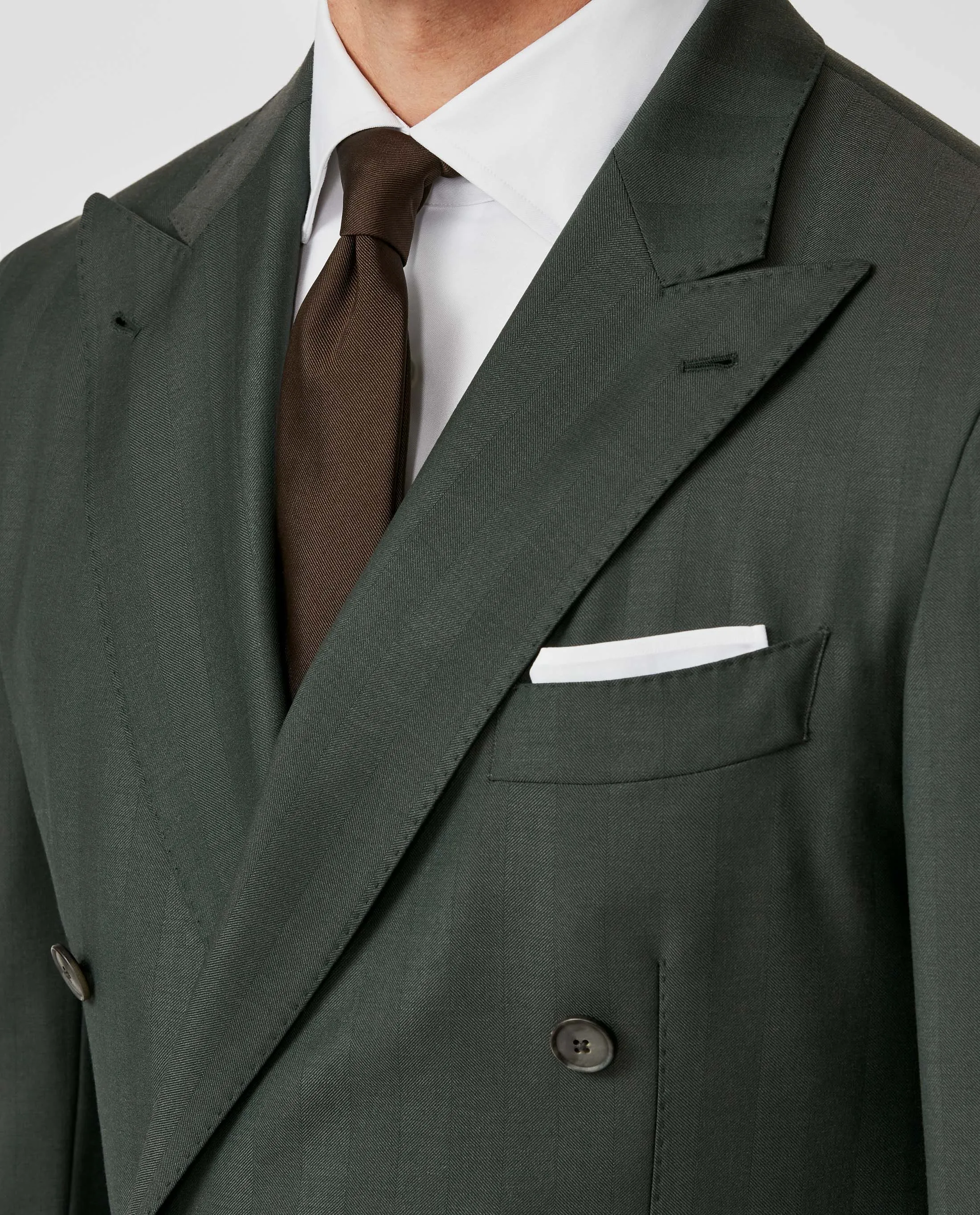 Drago Forest Green Natural Bi Stretch Tropical S130 Wool Solaro Herringbone