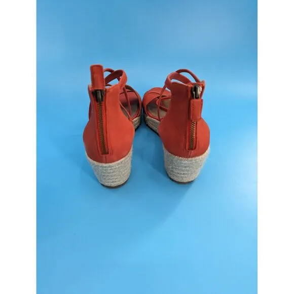 Eileen Fisher Wanda Strappy Leather Wedge Sandals‎ Espadrille Orange $195 NEW