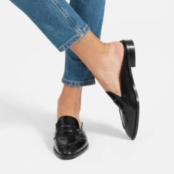 Everlane The Modern Penny Loafer Slip On Leather Mule Black Size 8