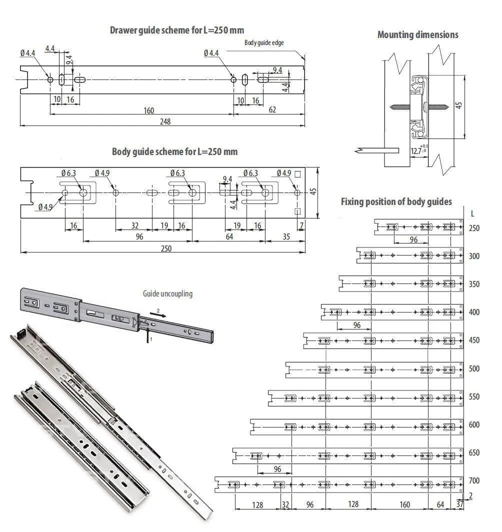 Extension Ball Bearing Drawer Runners
