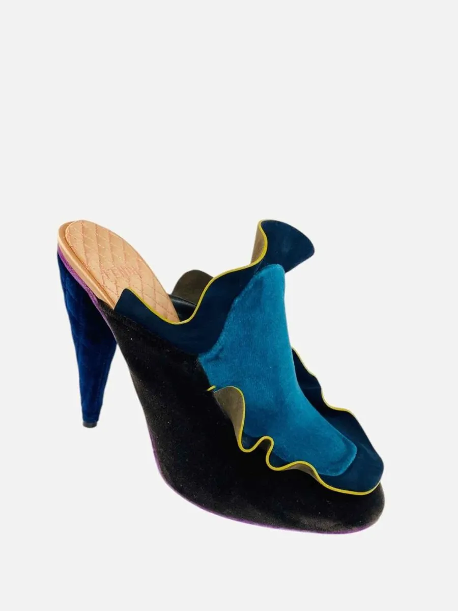 FENDI Ruffled Multicolor Mules 40