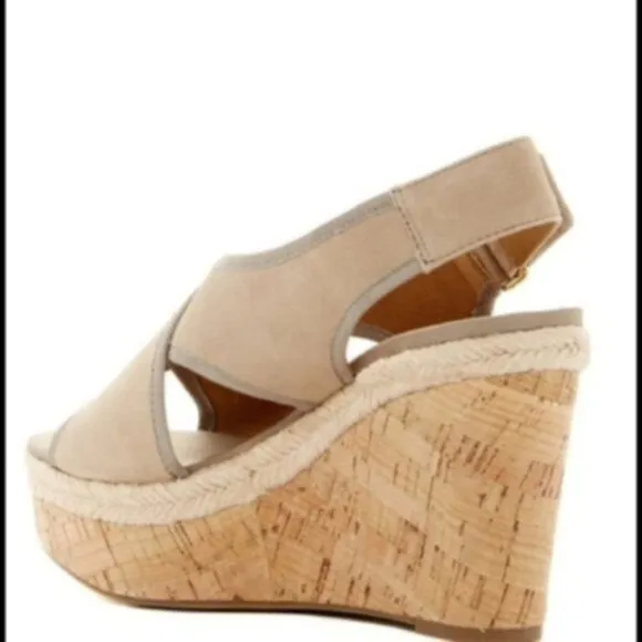 Franco Sarto Womens Tan Open Toe Cork Wedge Platform Sandals Sz 9.5 NIB