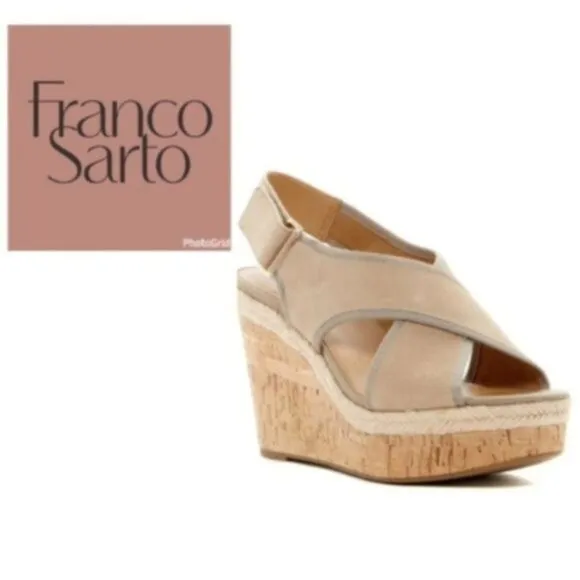 Franco Sarto Womens Tan Open Toe Cork Wedge Platform Sandals Sz 9.5 NIB