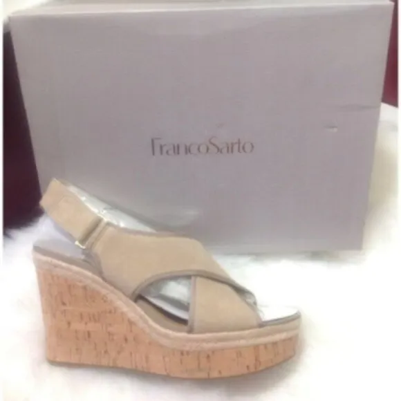 Franco Sarto Womens Tan Open Toe Cork Wedge Platform Sandals Sz 9.5 NIB