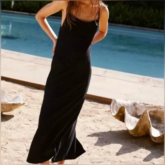 Free People Moss Midi Dress Black Size Medium Resortwear Strappy Open Back NWT