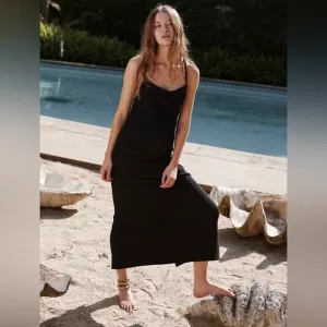 Free People Moss Midi Dress Black Size Medium Resortwear Strappy Open Back NWT