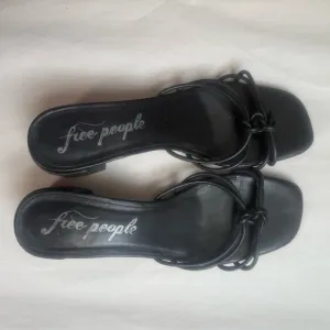Free People Petra Strappy Knotted Black Leather Heel Sandal Slide Mules 40/US 9
