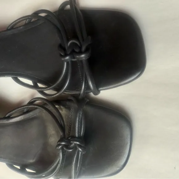 Free People Petra Strappy Knotted Black Leather Heel Sandal Slide Mules 40/US 9