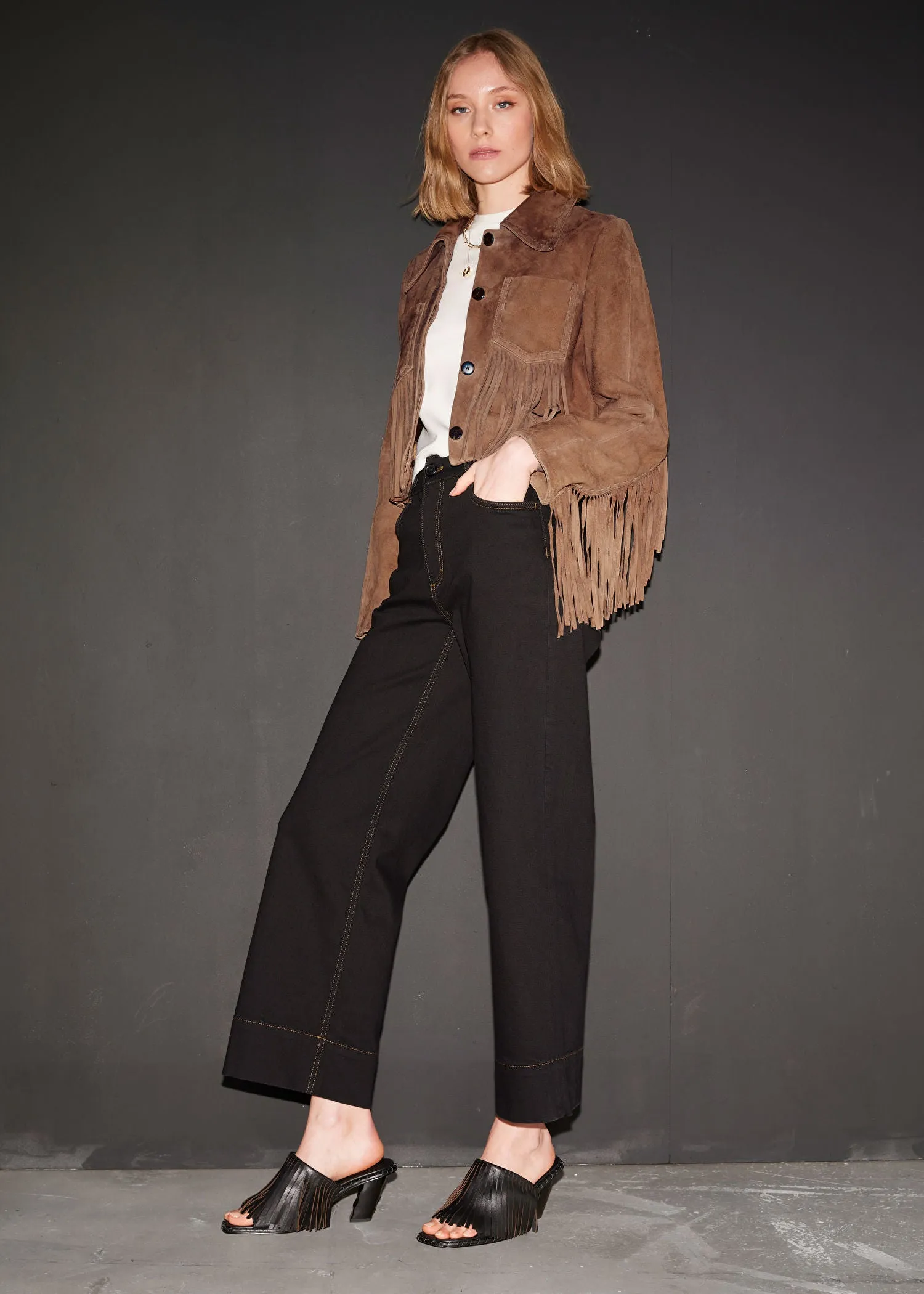 Fringed Leather Mules