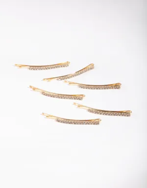 Gold Fine Diamante 6-Pack Bobby Pin