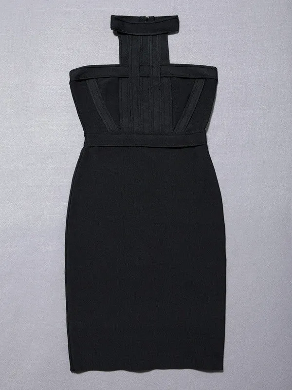 high nude o neck black mini sleeveless Bodycon Bandage Dress