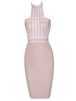 high nude o neck black mini sleeveless Bodycon Bandage Dress