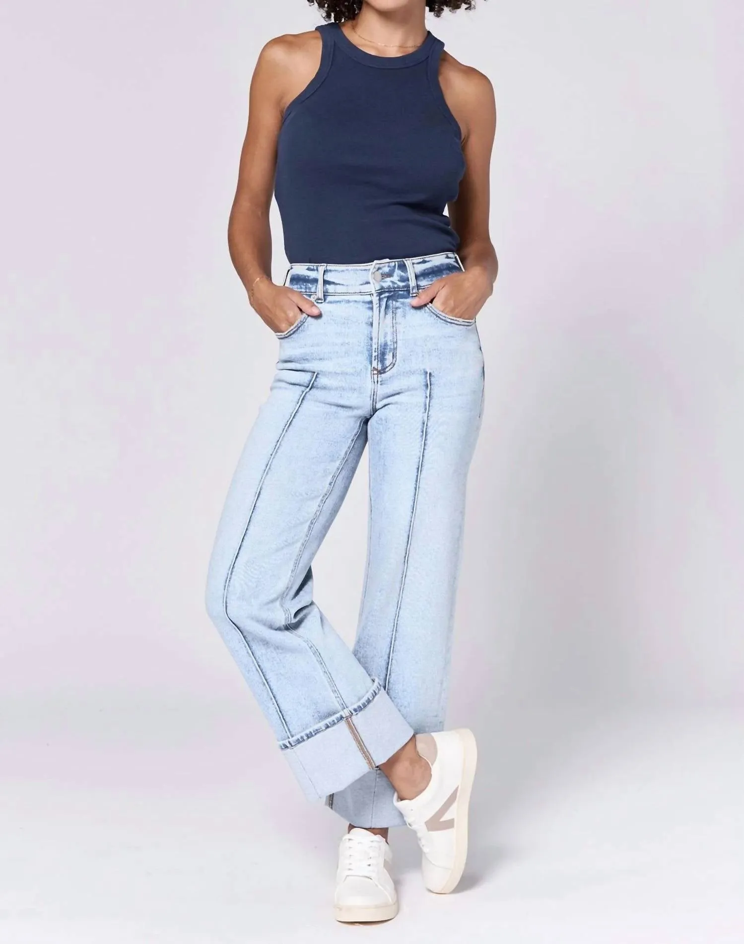 Holly High Rise Cuffed Hem Straight Jean In Lake Shore