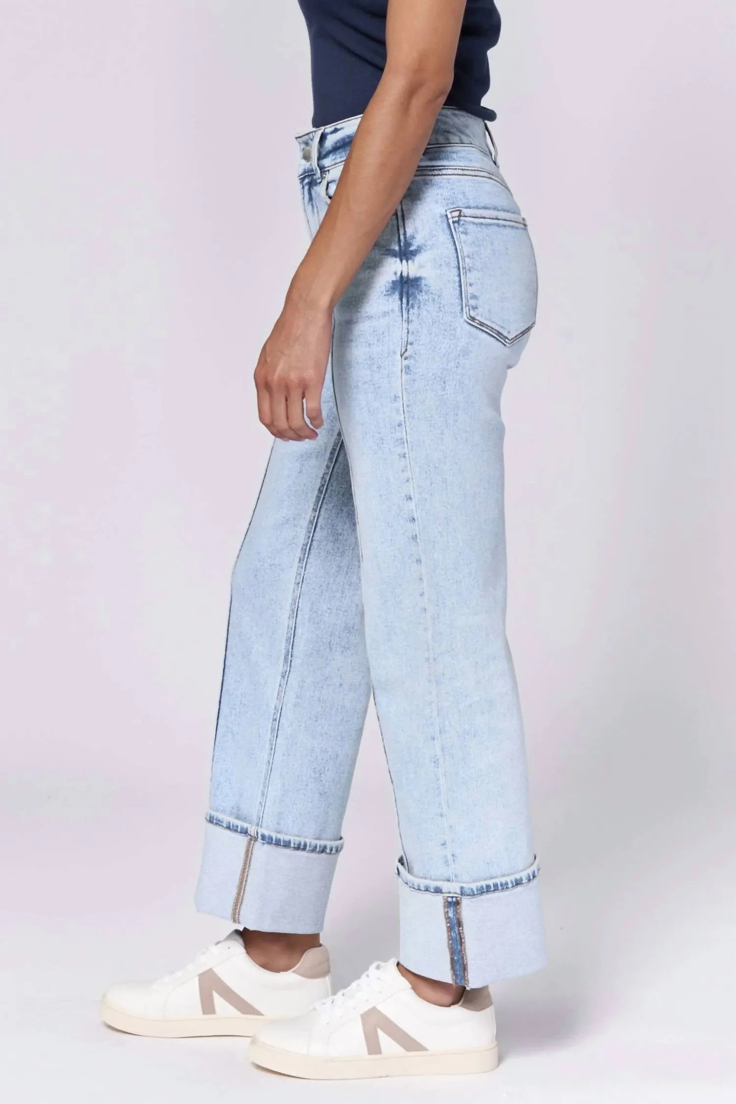 Holly High Rise Cuffed Hem Straight Jean In Lake Shore
