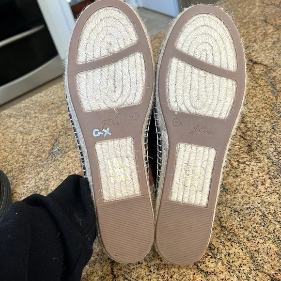 J Crew Black Leather Espadrille Mules