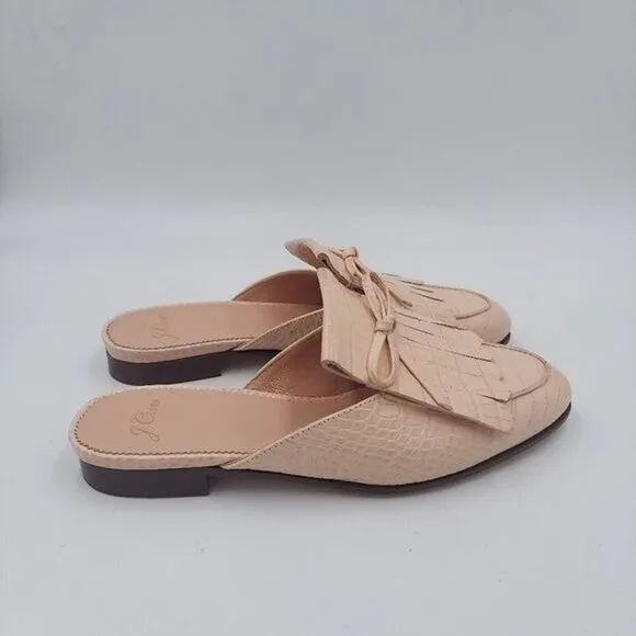 J Crew Kiltie Academy Womens cream leather  Penny loafer mules Sz 7M New