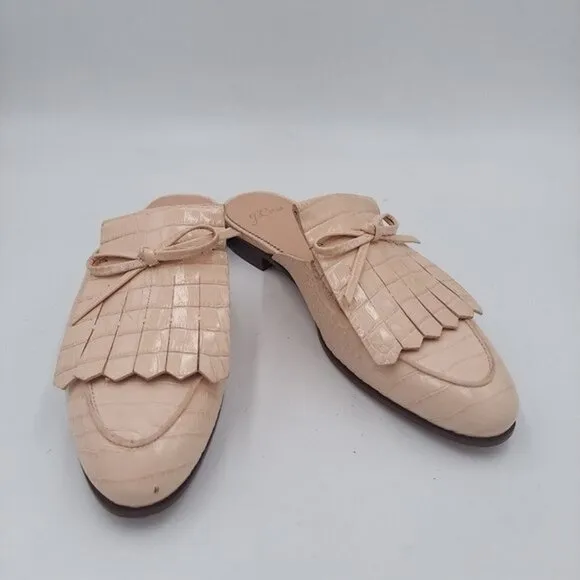 J Crew Kiltie Academy Womens cream leather  Penny loafer mules Sz 7M New