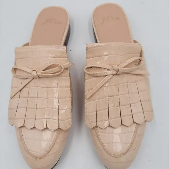 J Crew Kiltie Academy Womens cream leather  Penny loafer mules Sz 7M New