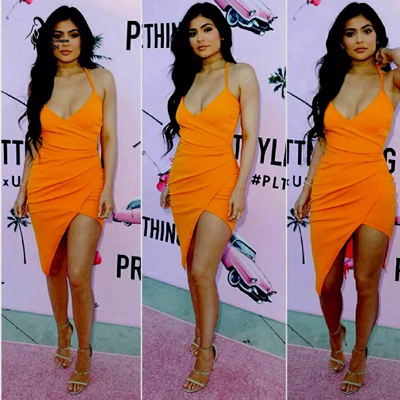 Kylie Jenner Wrap Front Bodycon Mini Dress