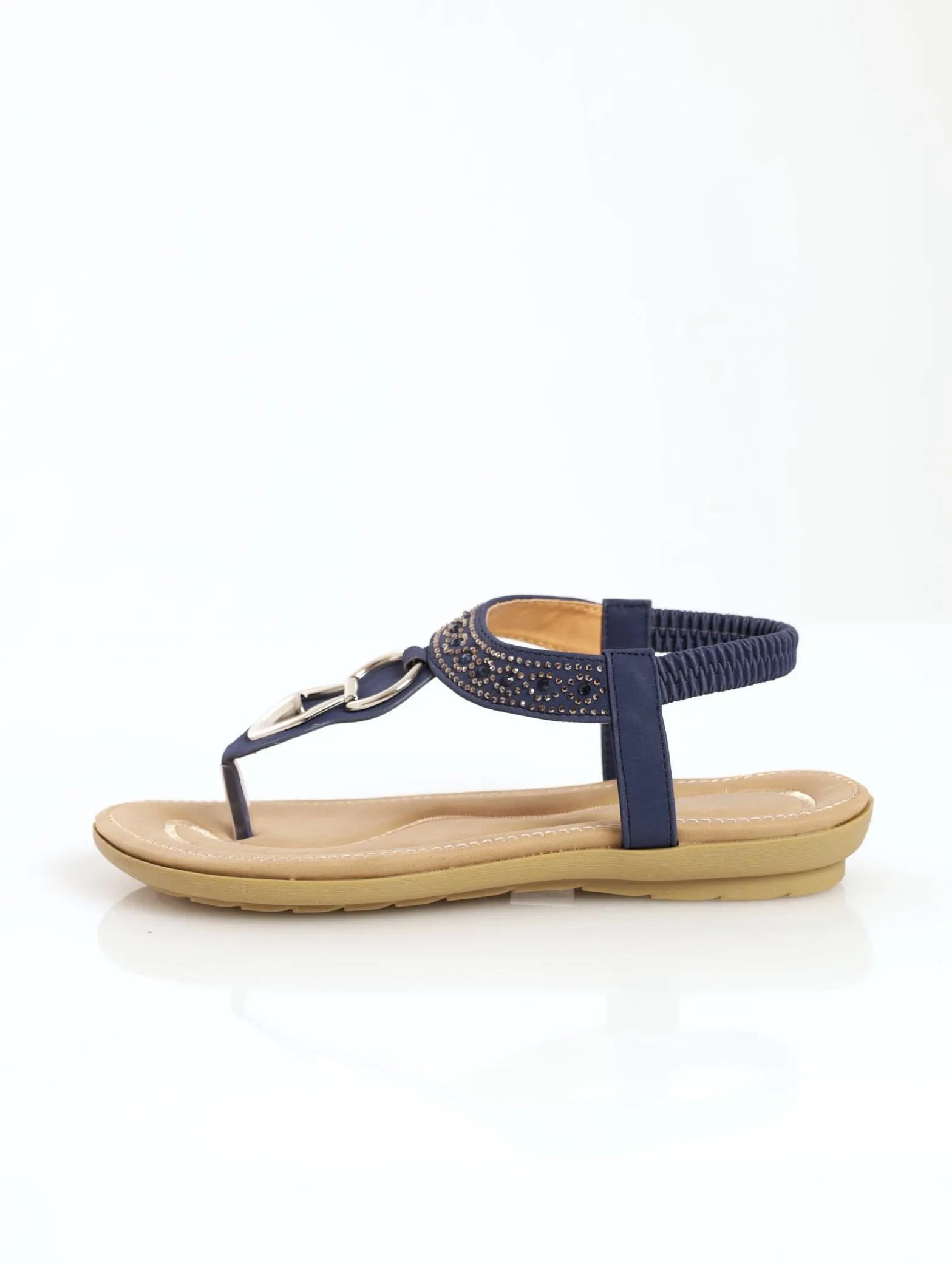 Ladies Padded Elasticated Thong Sandal - Navy