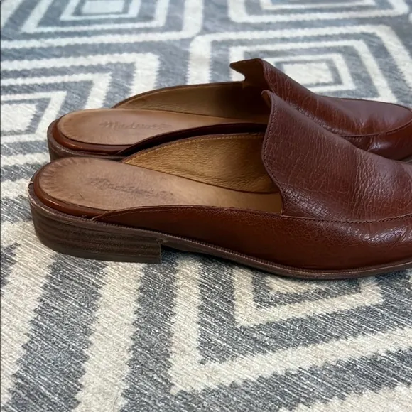 Madewell Brown Leather Mules with Crocodile Texture
