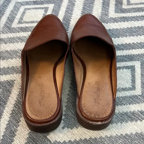 Madewell Brown Leather Mules with Crocodile Texture