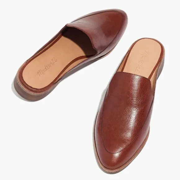 Madewell Brown Leather Mules with Crocodile Texture