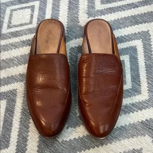 Madewell Brown Leather Mules with Crocodile Texture