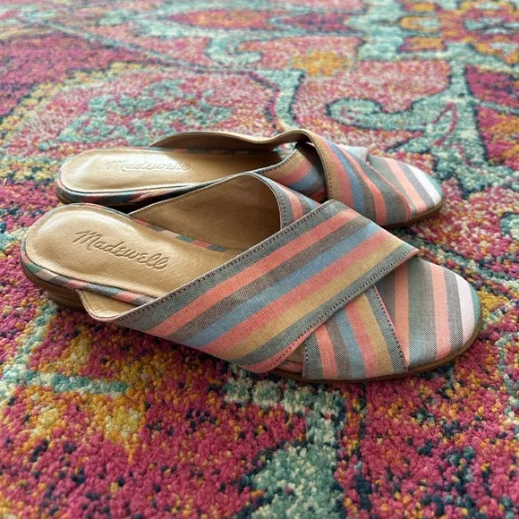 Madewell | Women’s rainbow The Ruthie Crisscross Mule, leather low heel slip on