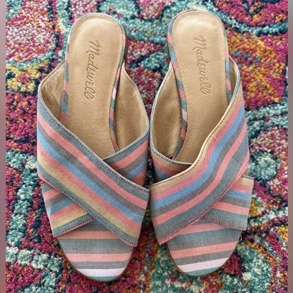 Madewell | Women’s rainbow The Ruthie Crisscross Mule, leather low heel slip on