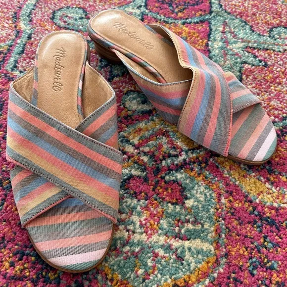 Madewell | Women’s rainbow The Ruthie Crisscross Mule, leather low heel slip on