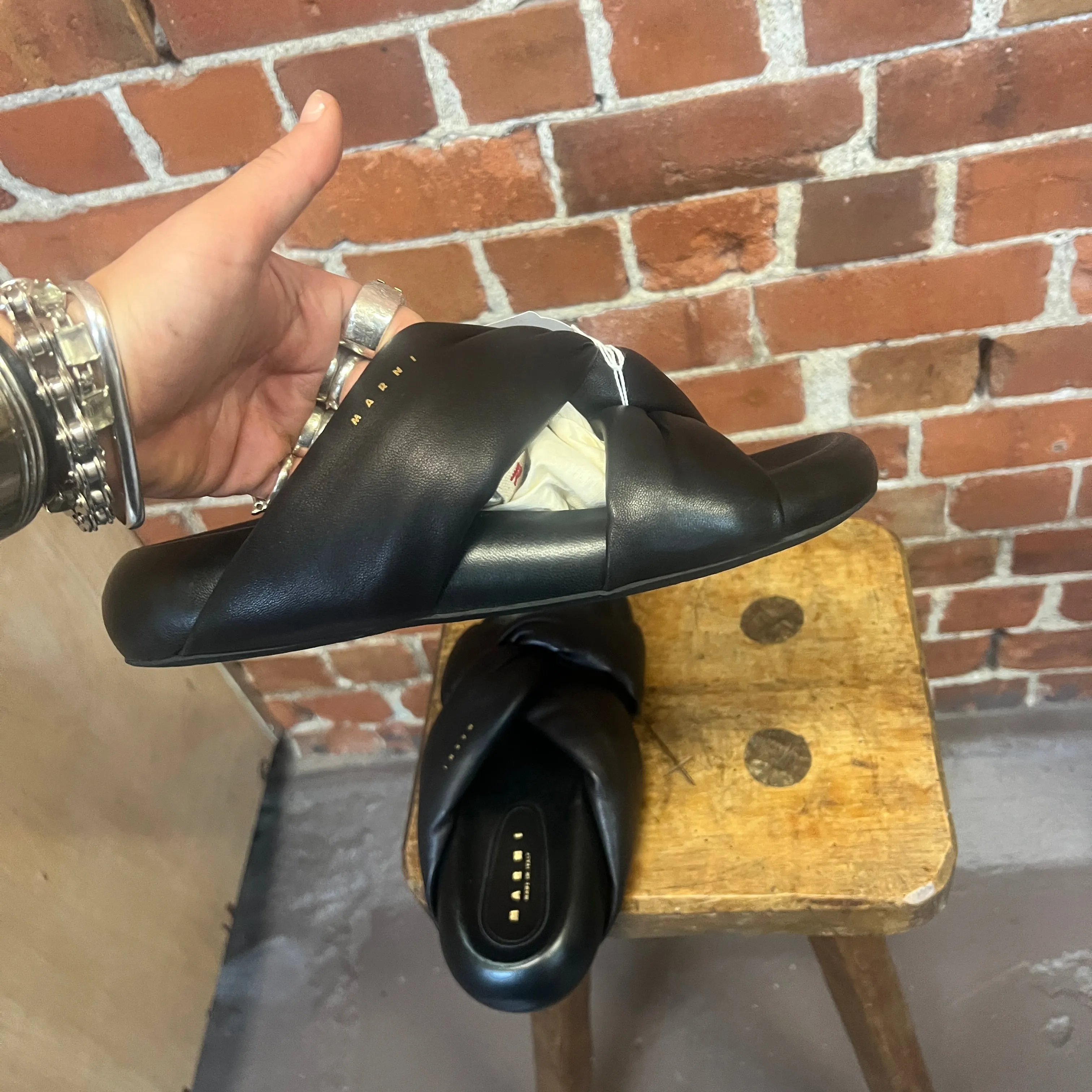 MARNI leather padded slides 40