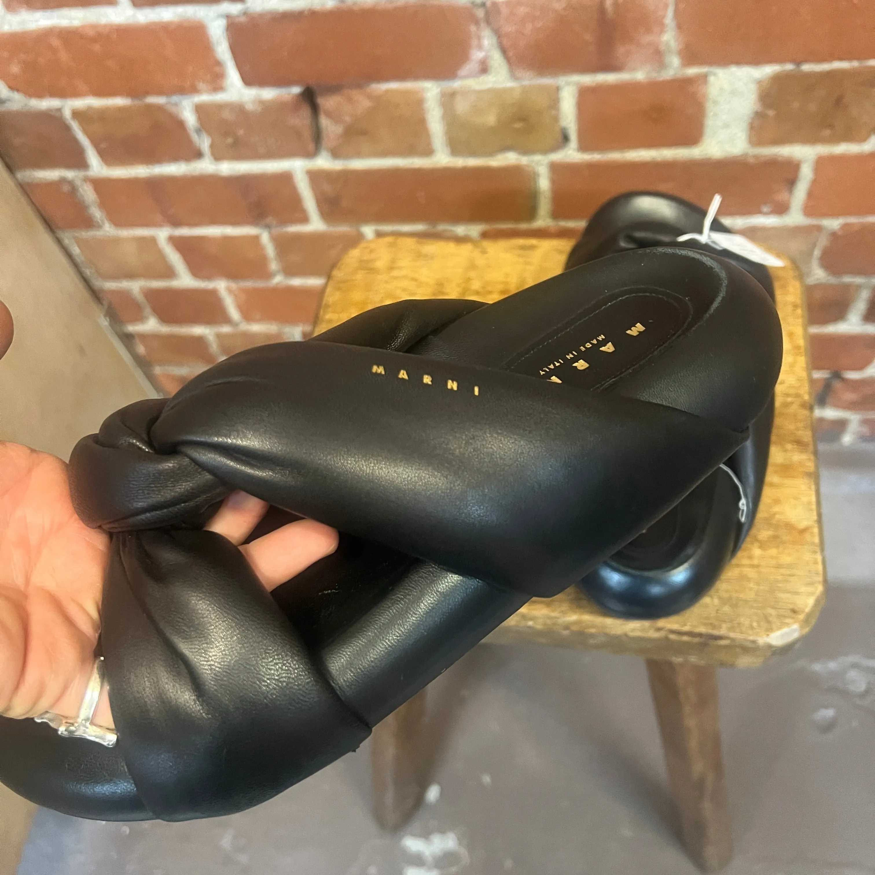 MARNI leather padded slides 40