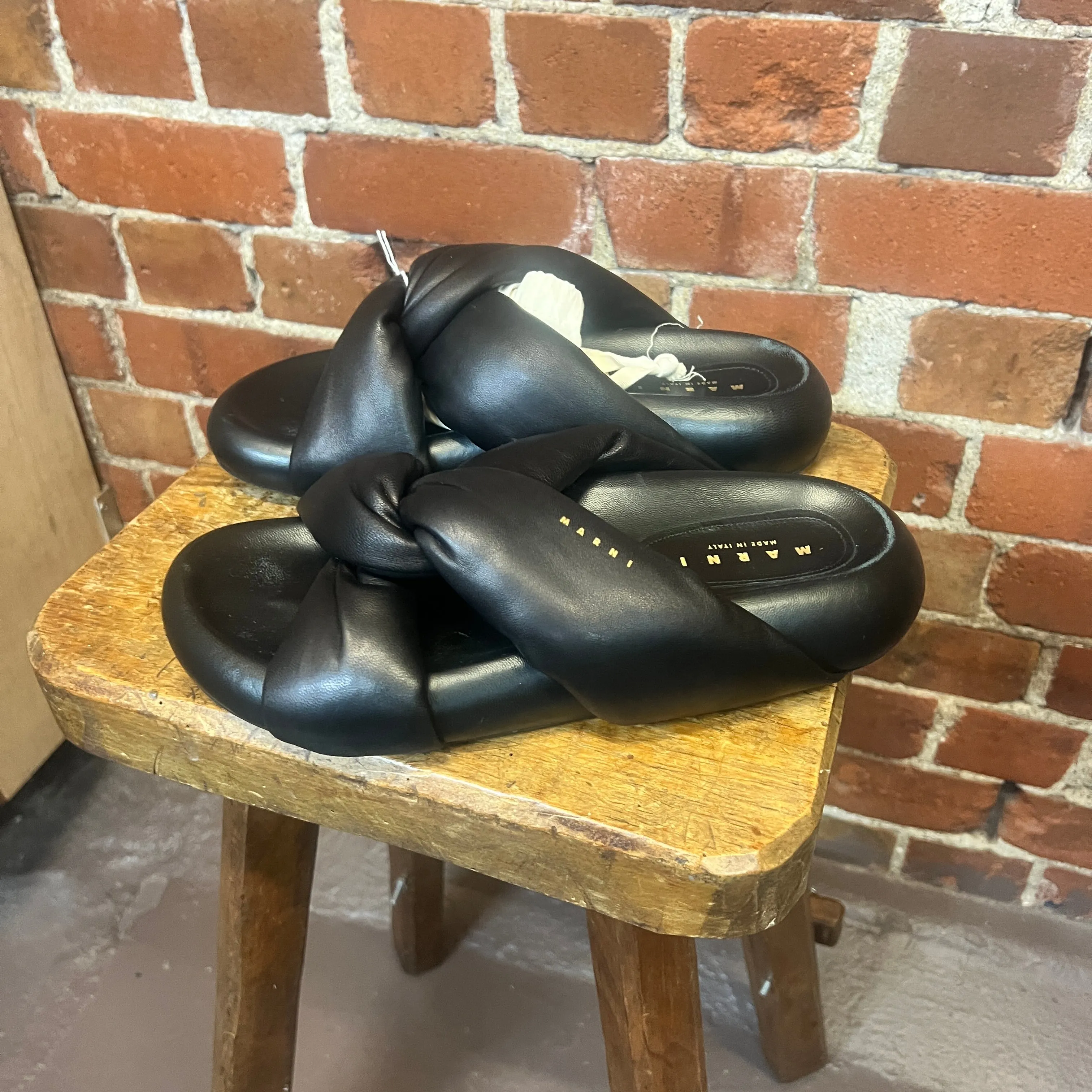 MARNI leather padded slides 40