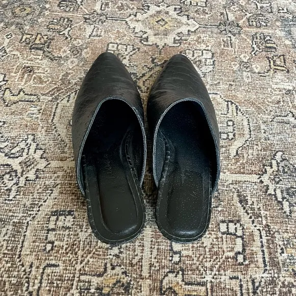 Matisse Leather Clover Slip On Mules in Black Croc - 7