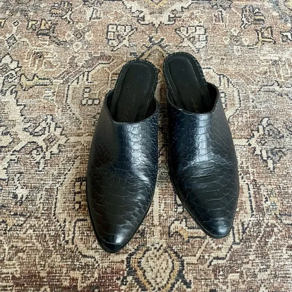 Matisse Leather Clover Slip On Mules in Black Croc - 7