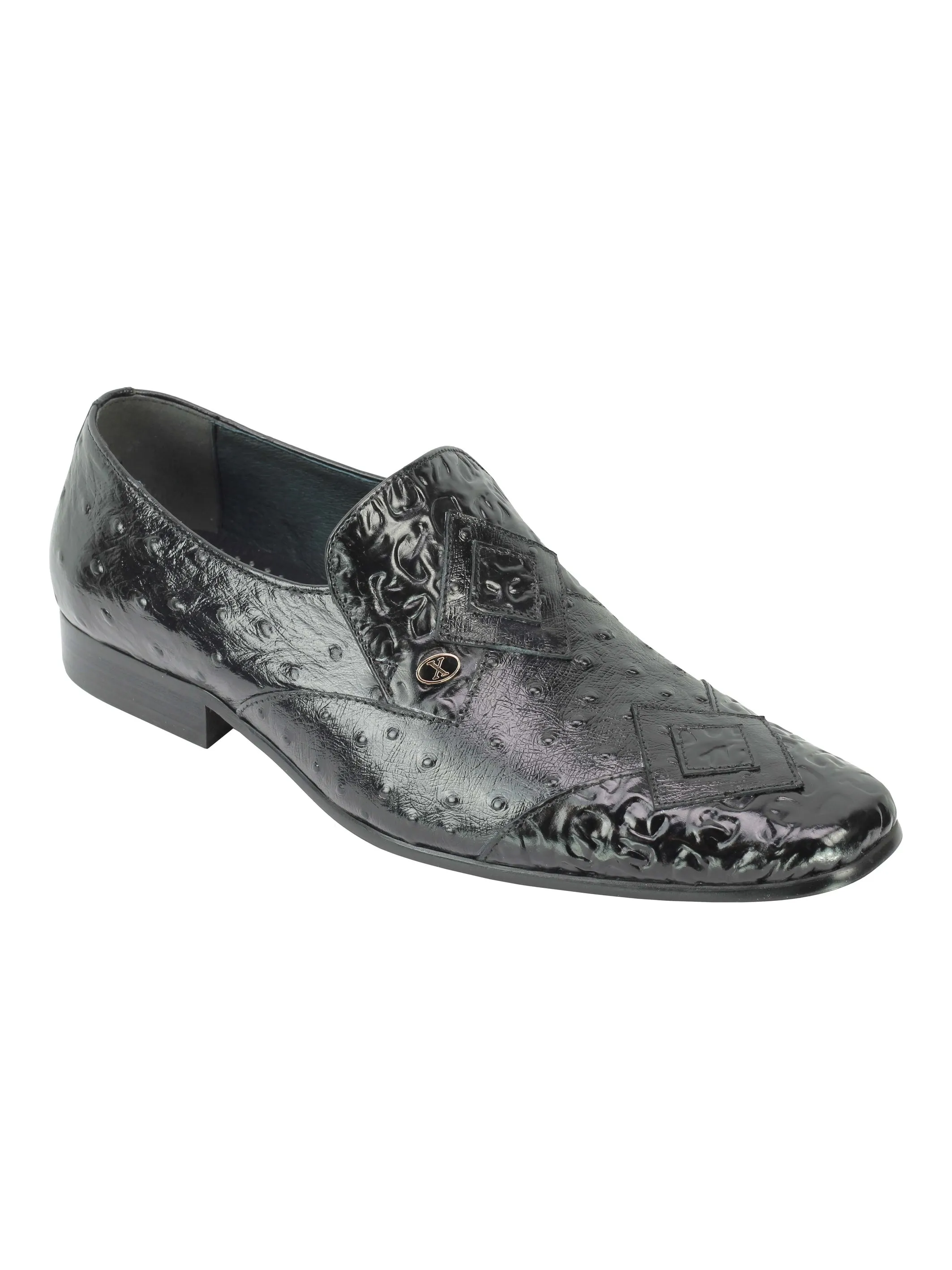Mens Black Real Leather Ostrich Skin Print Smart Office Party Loafer Dress Shoes