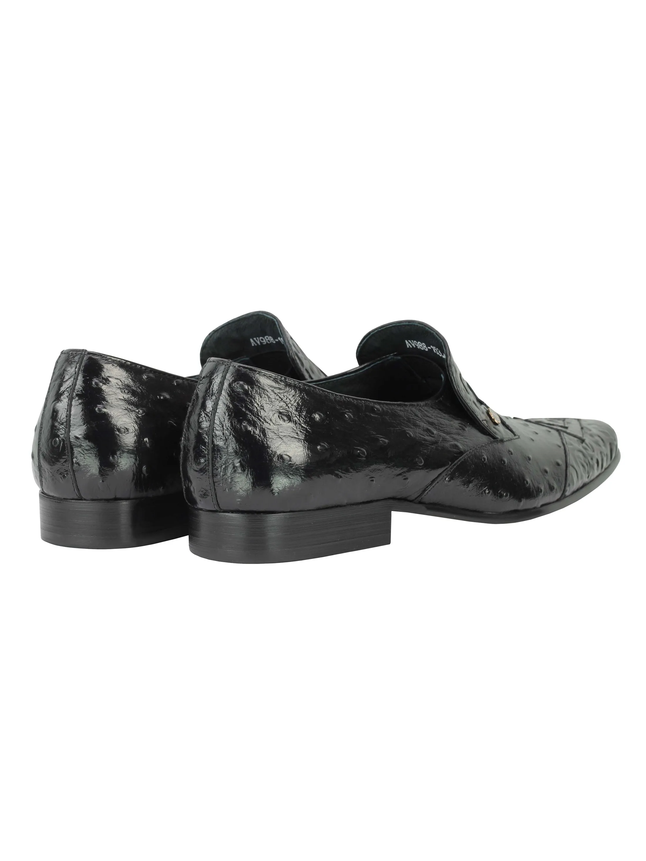 Mens Black Real Leather Ostrich Skin Print Smart Office Party Loafer Dress Shoes