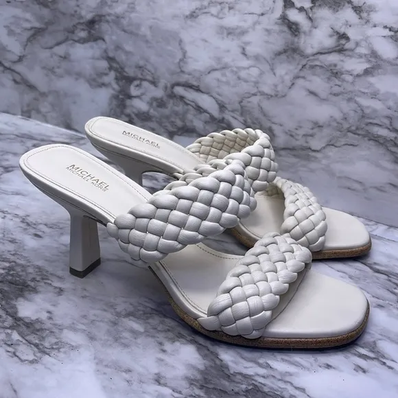 Michael Kors Women’s 9M Nadia Braided Strap Vegan Leather Mules, Heels