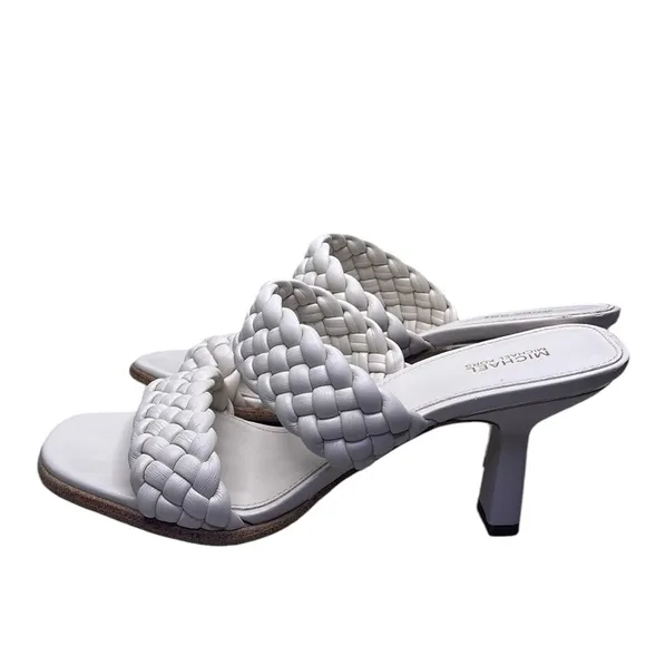 Michael Kors Women’s 9M Nadia Braided Strap Vegan Leather Mules, Heels